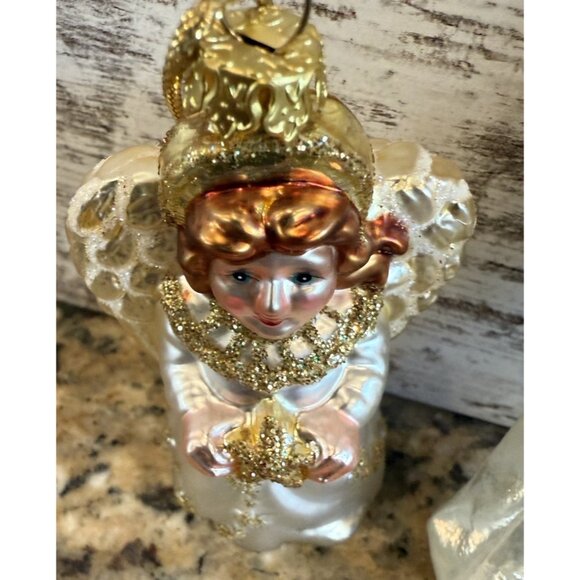 Vintage Glass Blown Angels Christmas Ornament Lot Of 2 - Picture 3 of 8
